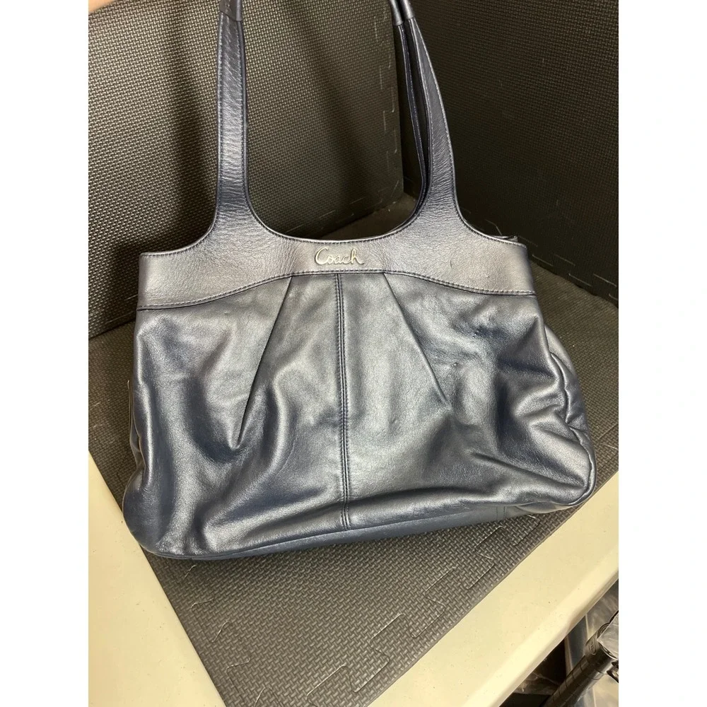 Rare Coach Lexi Navy Blue Graphite Leather‎ Tote Bag Vintage Y2K Purse Womens
